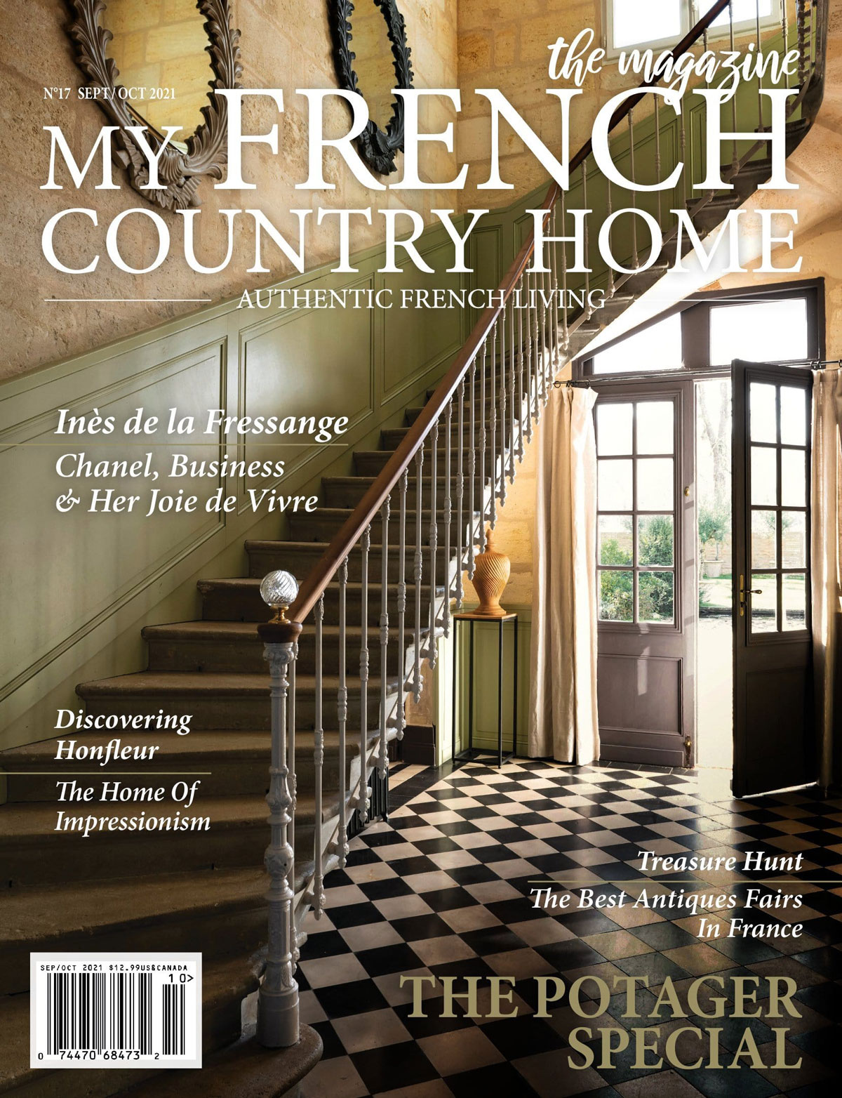 Cover image from My French Country Home, with tiled floor and staircase in country France