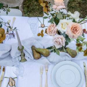 Corrina Tough Photography Chateau Cambayrac, Autumn Wedding table with pears by Jennifer Fairbanks