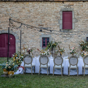 Corrina Tough Photography Chateau Cambayrac, Autumn Wedding table with pears and floral styling by Jennifer Fairbanks